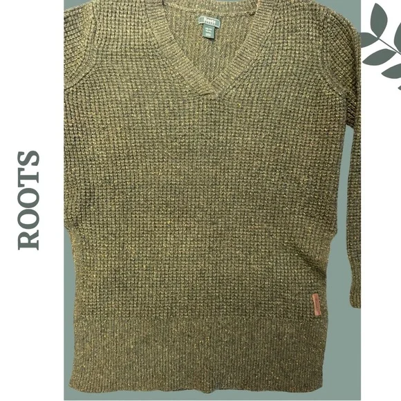 Roots Women’s Wool Blend Waffle Knit Green Long Sleeve Sweater Extra Small - Picture 4 of 7